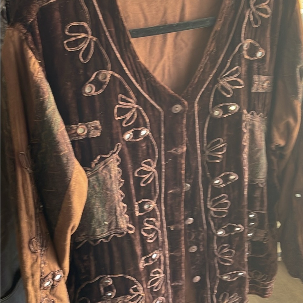 Raaga Embroidered Brown Velvet Women's button down